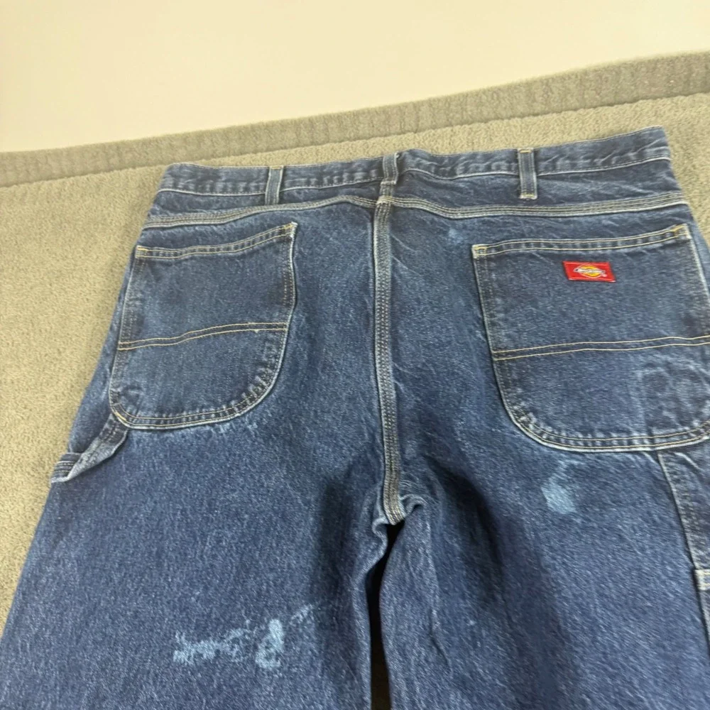 Dickies Mens Relaxed Fit Carpenter Jeans Blue Bleached Distressed 38x32 Utility